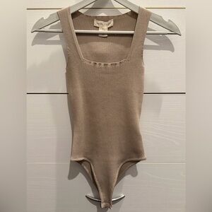 Happily Grey Ribbed Tan Bodysuit, Never Worn, Size Small